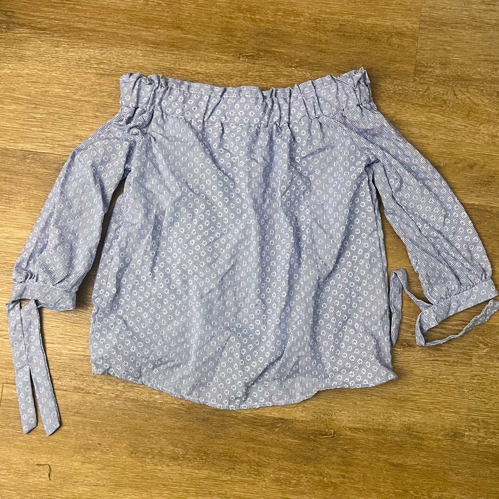 Blue off the shoulder shirt